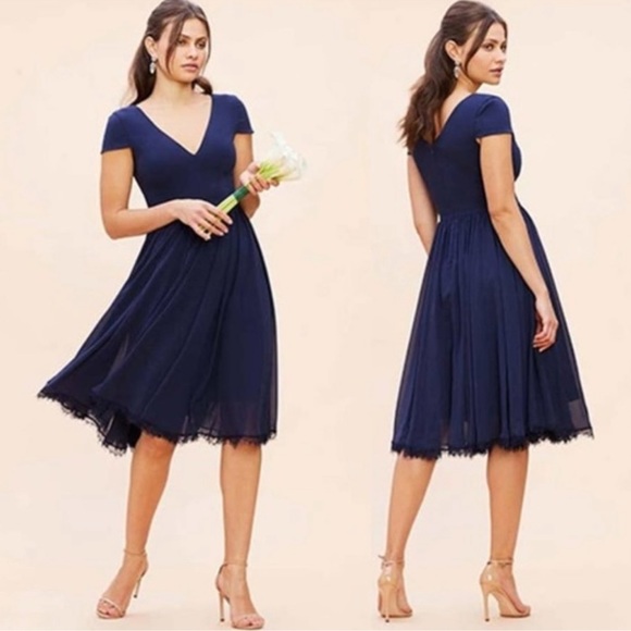 Dress the Population Corey V-Neck Cap Sleeve Lace Hem Dress - Picture 3 of 15